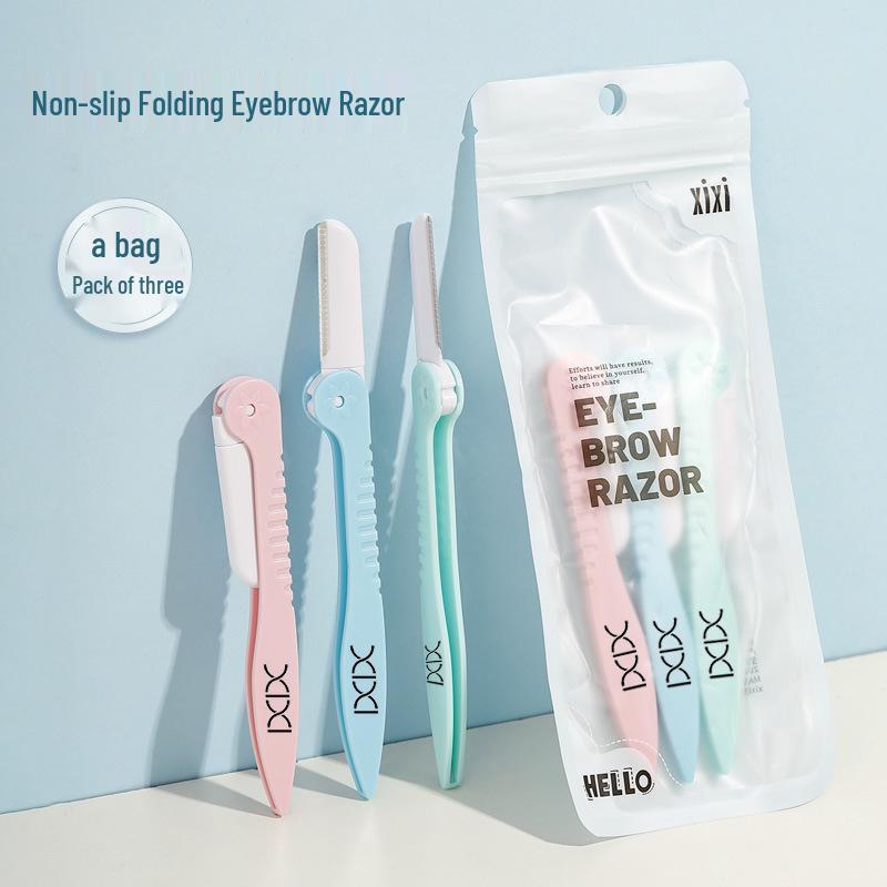 XIXI Folding Eyebrow Razor Set: Safe, Gentle, Compact 3-Piece for Soft Hairs & Peach Fuzz - Perfect for Beauty Routine