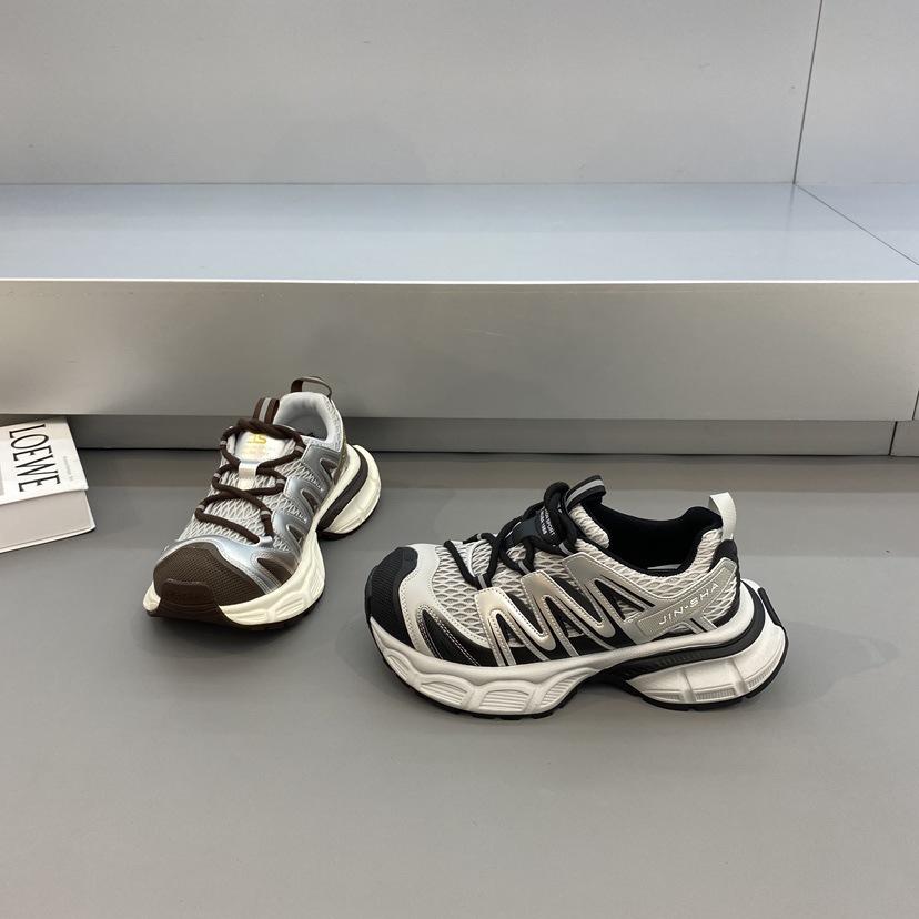 European Station Leather Platform Daddy Shoes Women's 2025 Autumn New Mesh Breathable Versatile Casual Sports Running Shoes