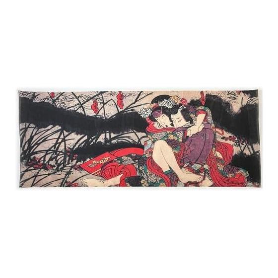 Ukiyo-e Shunga Tenugui - Utagawa School -  Autumn Chrysanthemum Oddities and Butterflies  Ghost Design Tenugui - Approx. 86cm x 35cm - 100% Cotton -