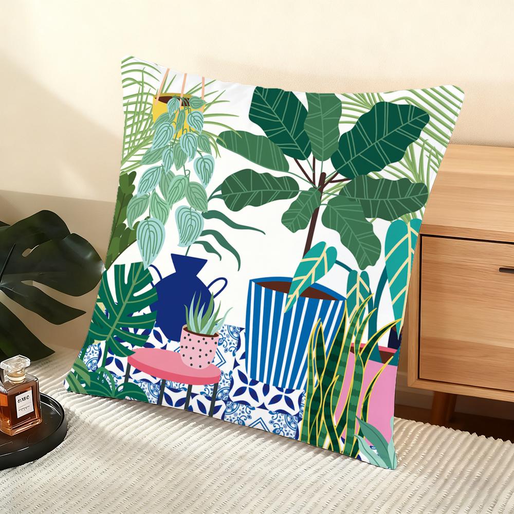 Botanical Plants Boho Vase Cushion Cover Soft Short Plush Pillow Cover Smooth Cozy Texture Aesthetic Cushion Case Home Decor