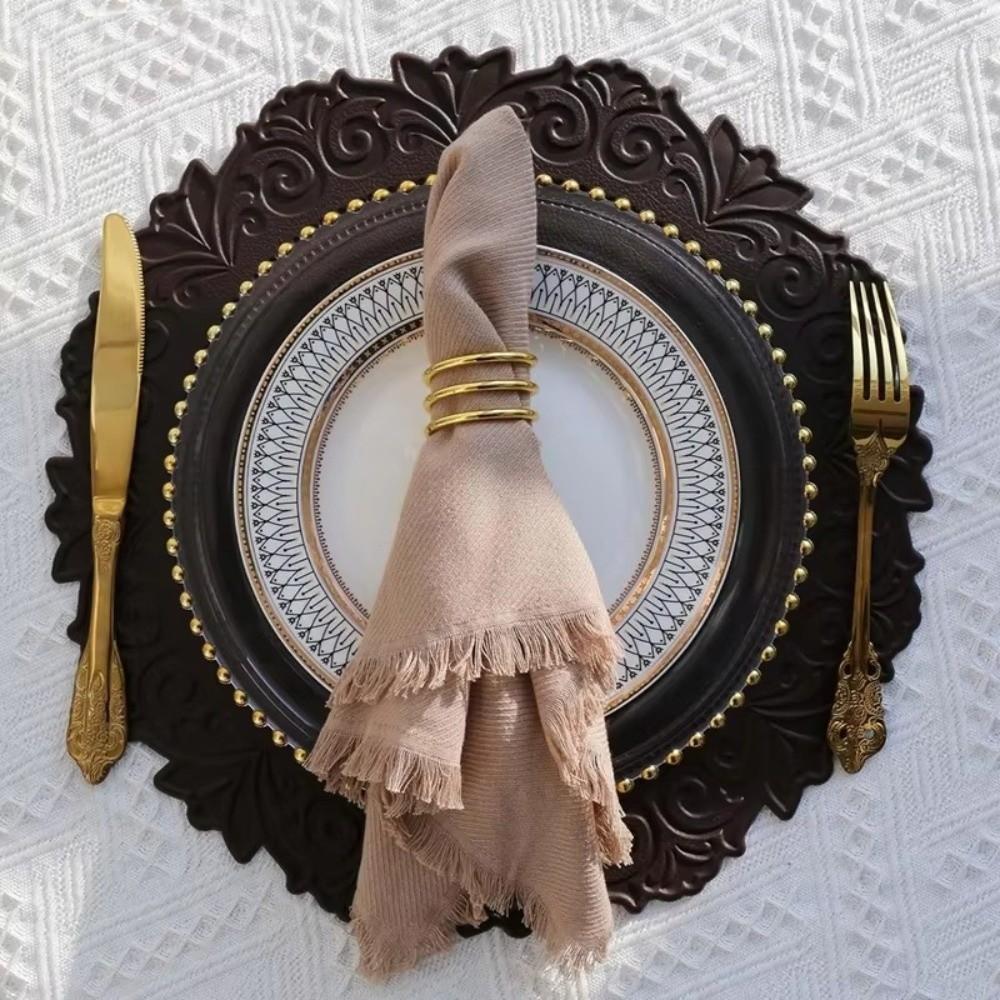 Anti-Slip Table Placemats Round Shape Faux Leather Placemats Embossed Placemats Dining Table