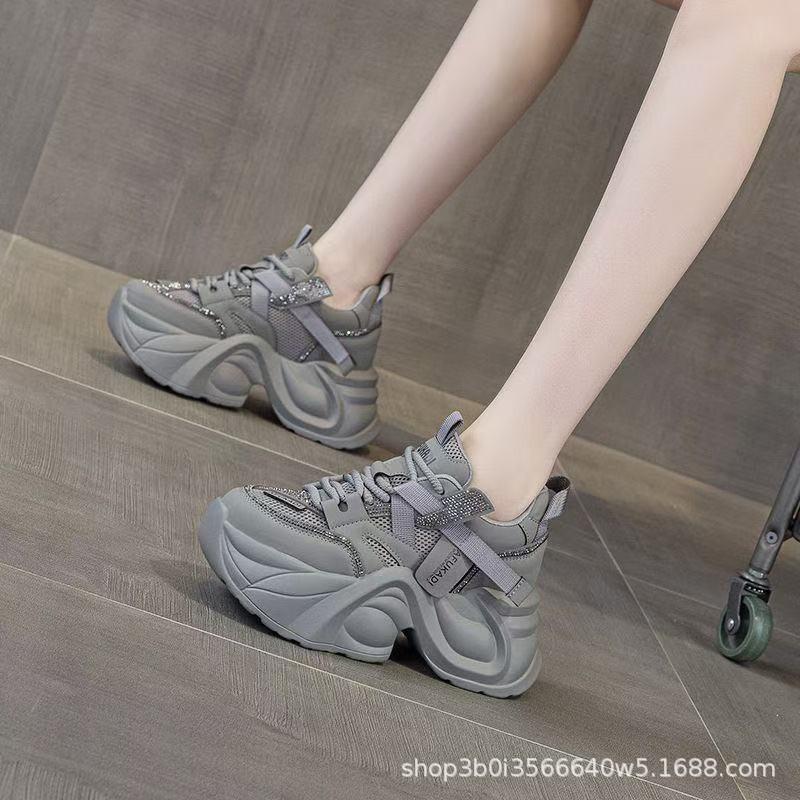 [Bulk Goods Have Been Shipped] Thick-soled Heightening Dad Shoes Live Broadcast Explosion Casual Shoes Foreign Trade Sports Shoes Beige