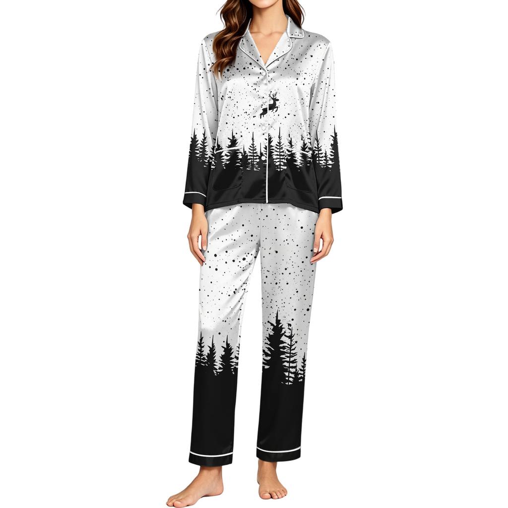 Women's Christmas Print Long Sleeve Pajama Set for Holiday and Sleepwear Gift