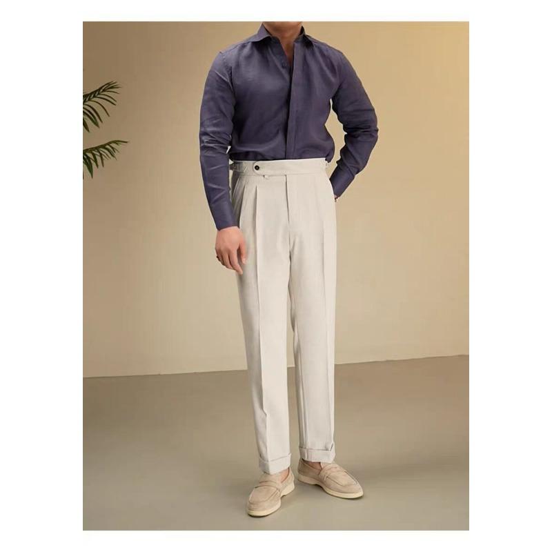 Mens Vintage Slim Fit Long Sleeve Breathable Casual Gentleman Shirt