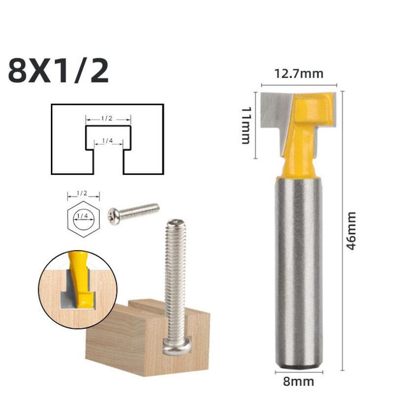 1/3 stk T spor freser bit sekskantbolt nøkkelhull nøkkelhull 6,35 mm 6 mm 8 mm skaft Trebearbeiding Fres endefres