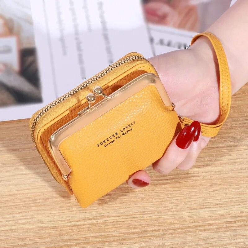 

Wallet Women s Fashion Wrist Strap Short Zero Wallet Large Capacity Coin Clip Bag Multiple Card Positions Card Bag Money Clip жовтий