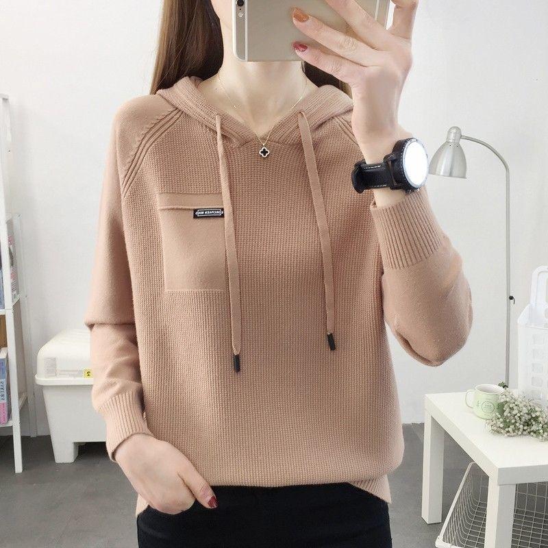 Autumn Winter Women Sweater Long Sleeve Hooded Pullovers Fashion Korean Knit Hoodie Sweaters Casual Warm Bottoming Jumper