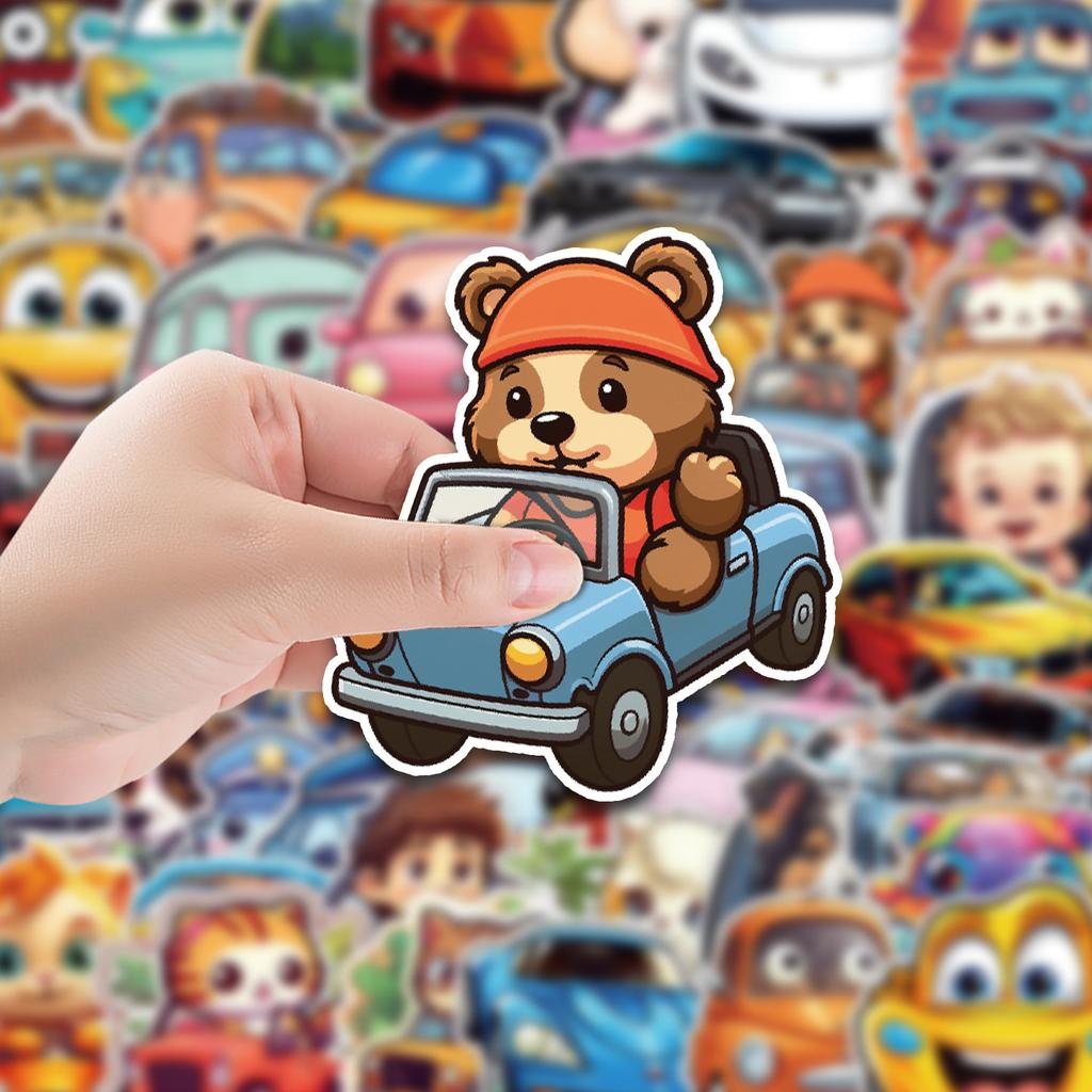 50 Cute Style Cartoon Car Doodle Stickers Suitcase Waterproof Decorative Stickers Children's Hand Account Stickers