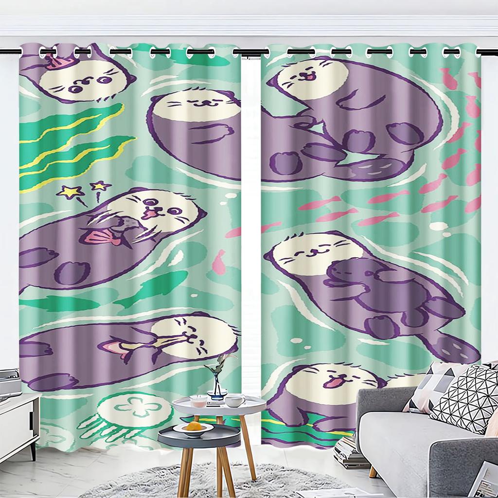 Otter, Animal Anime Printed Curtains For Living Room Home Decor  Blackout Curtains Bedroom Drapes Cartoon Christmas