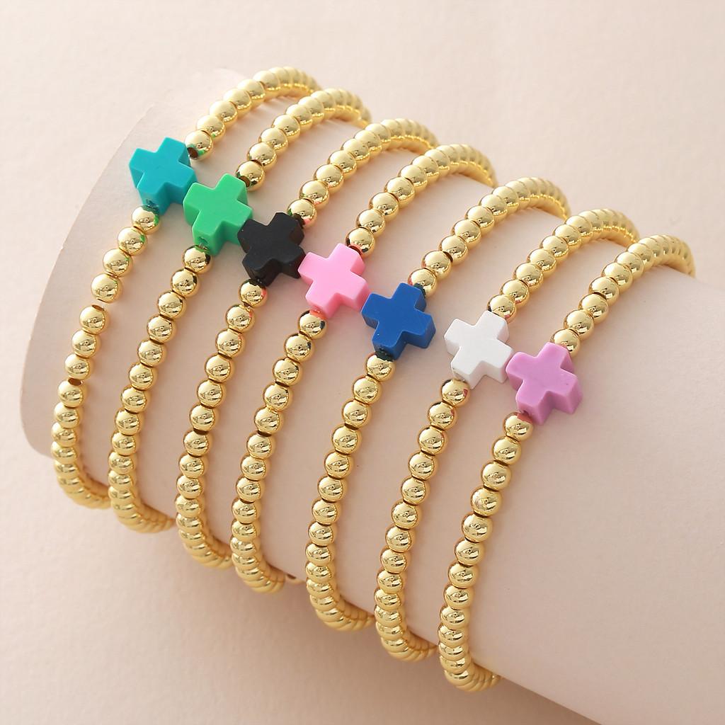 Cross Jewelry Set With Copper Bead Elastic Cord For Daily Wear And Gift Giving