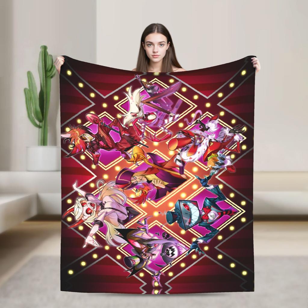 Alastor Game VOX H-Hazbin Hotel Blanket Airplane Travel Flannel Bedding Throws For Living Room Super Warm Bedspread Gift