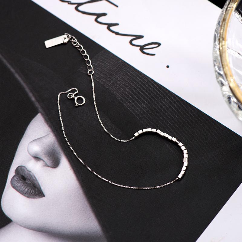 Banyan Tree S925 Silver Geometric Square Anklet - Women's Cool Style Simple Design Trendy Accessory