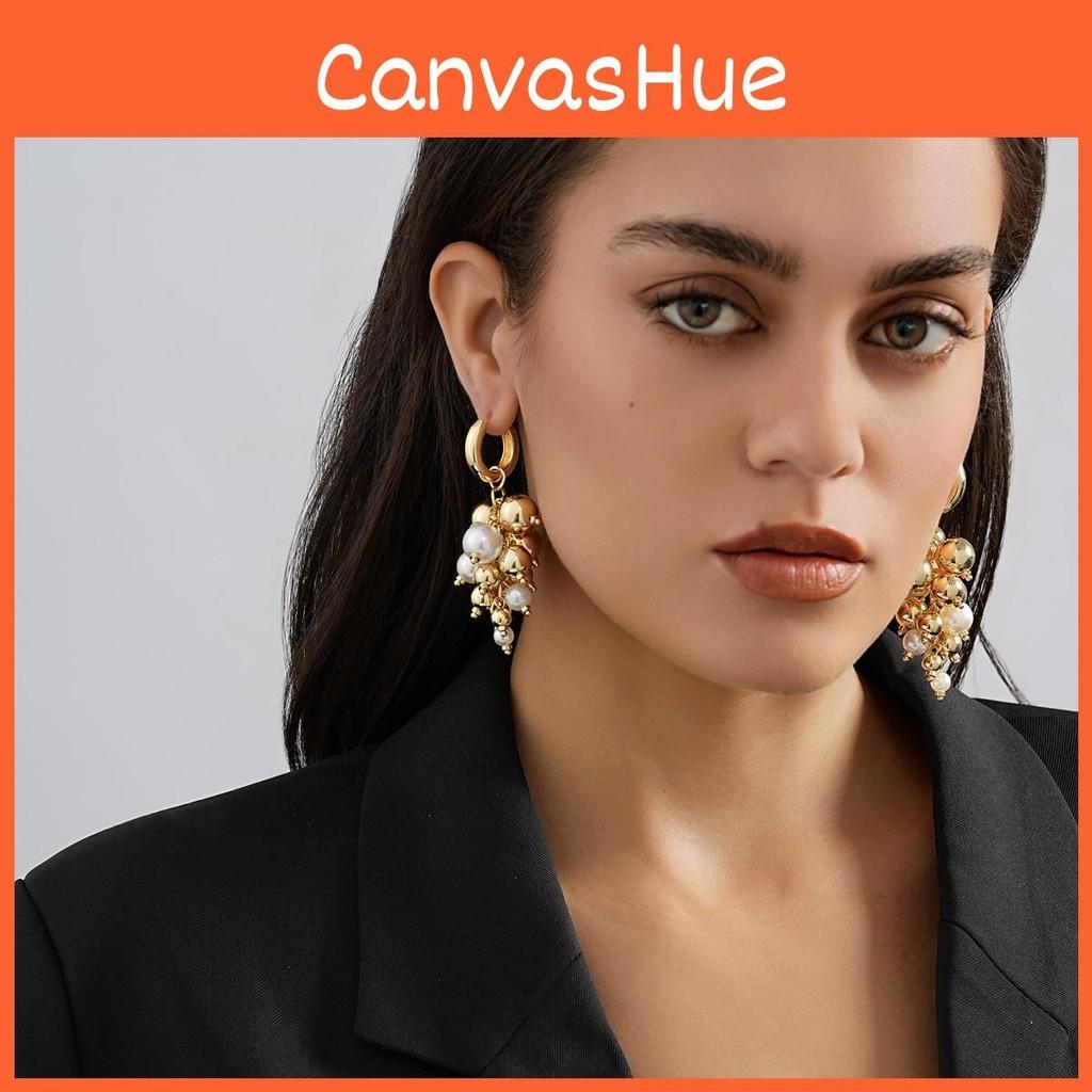 Alloy Gold Chic Geometric Earrings With Faux Pearl Detail Elegance Everyday