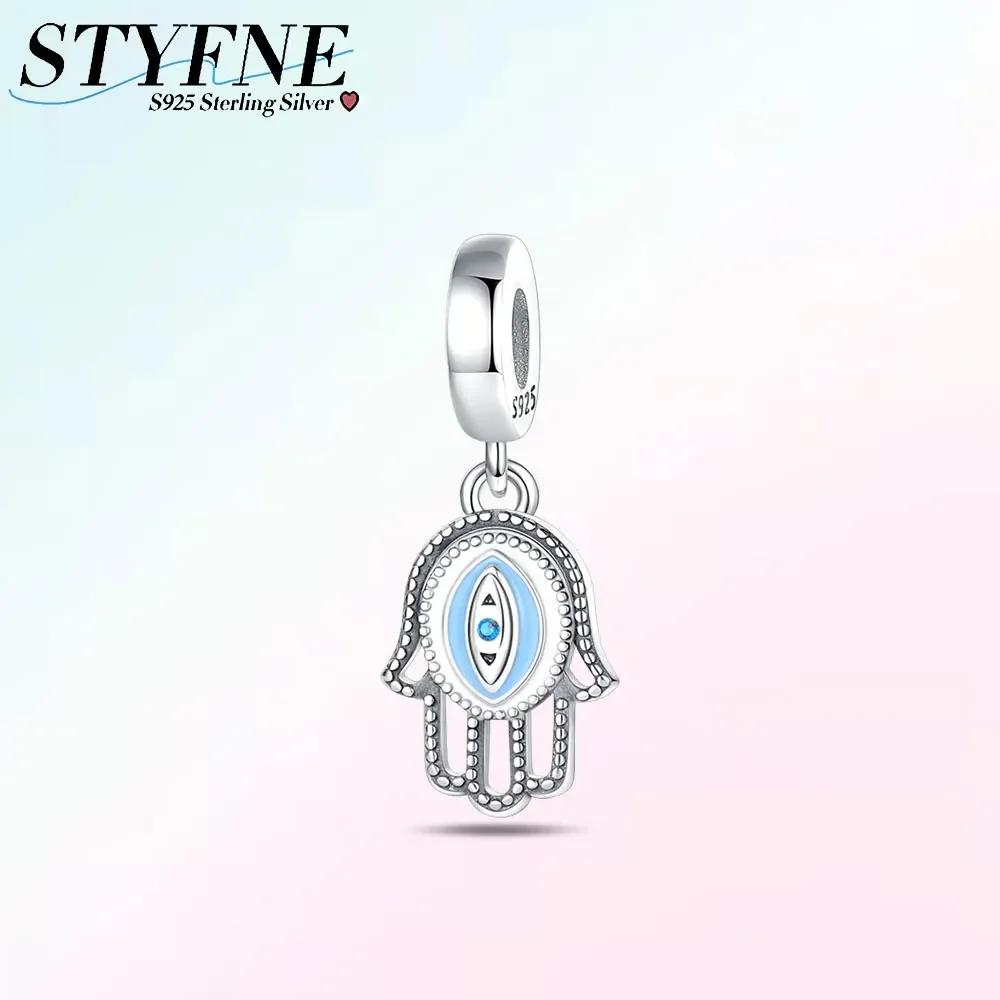 100% Copper Sparkling Zircon Devil'S Eye Cross Golden Palm Holding Red Heart Charms Beads Fit Original Bracelets Diy Jewelry