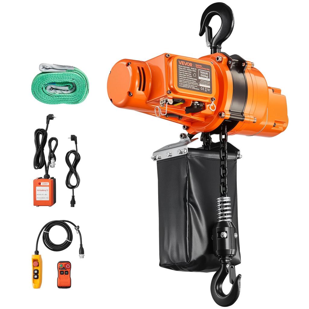 VEVOR 500 kg Electric Chain Hoist, 6 m Lifting Height, 230V Single Phase Overhead Crane with 100 m Wireless & 4.5 m Wired Remote Control
