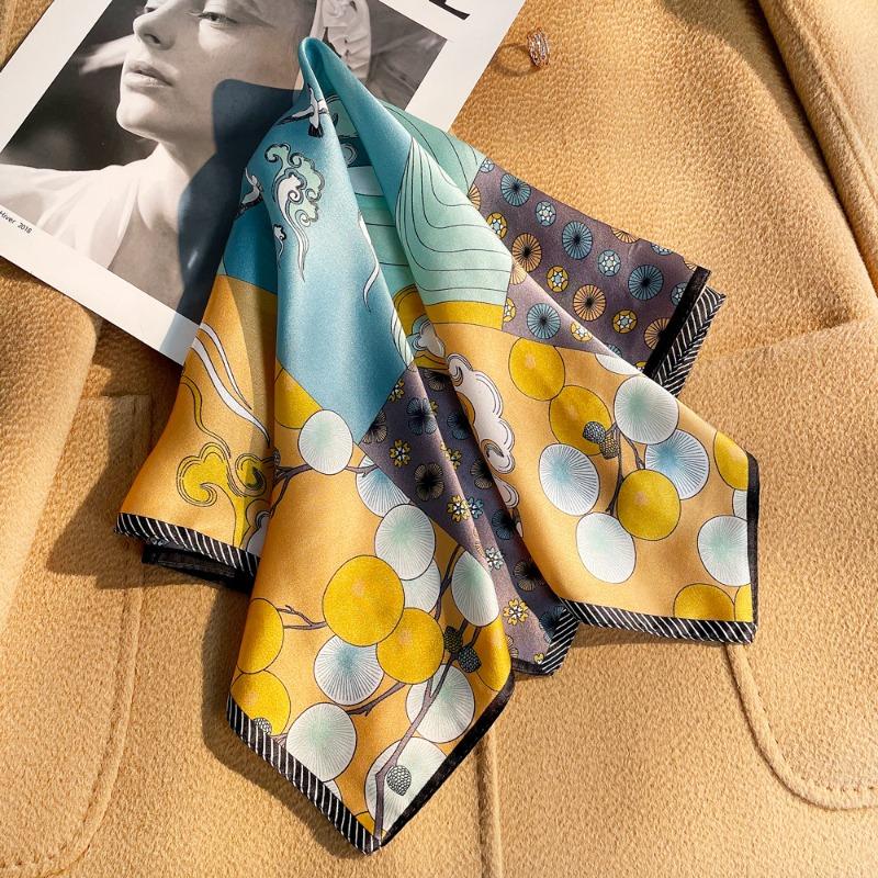 Spring New Chinese Plain Crepe Satin Printed Silk Scarf Women's Elegant Versatile Mulberry Silk Small Square Scarf