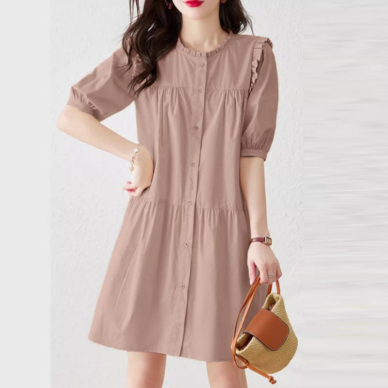 ZANZEA Women Casual Round Neck Solid Color Loose Short Sleeve Dress