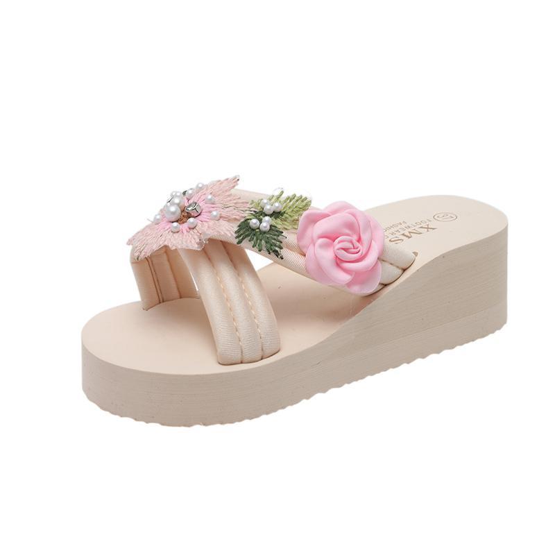 Fashion Summer New Fashion Embroidery Flowers Flip-flops Outside Wear Non-slip Thick Bottom Beach Sandals Slippers Female
