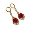 Retro-style Red Rose Earrings Fashionable Rose Teardrop Earrings New Rose Rhinestone Earrings