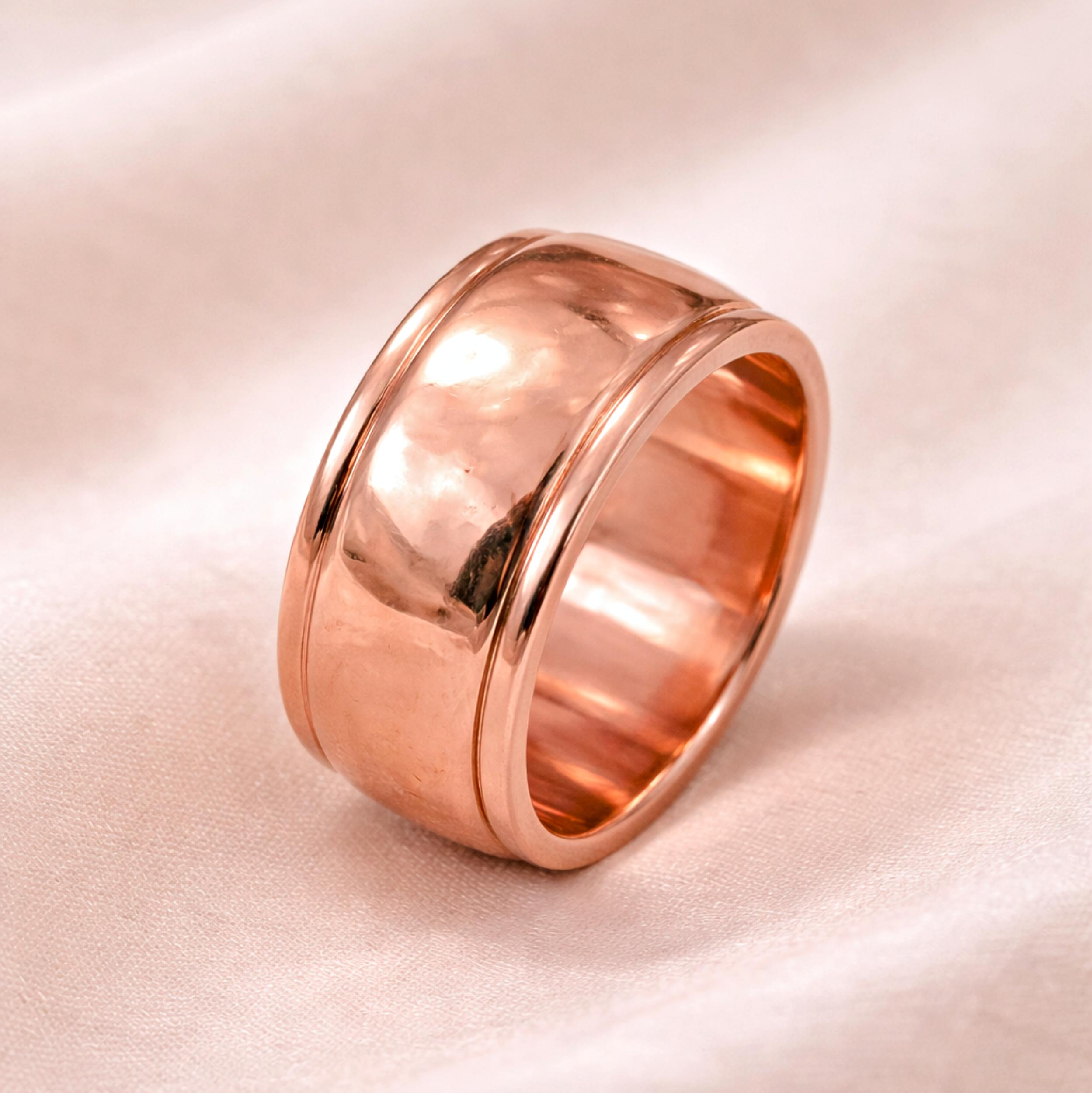 

Wide Hammered Copper Thumb Ring – Handmade Polished Statement Band, Boho Hippie Thumb Ring 12 мідний