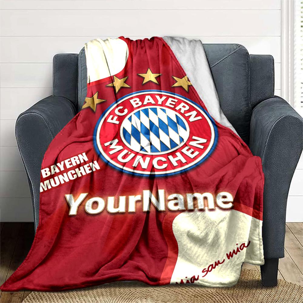 Bayern Munich Personalized Text Blanket Multi-purpose Customizable Blanket Soft Warm Cozy for Nap Bed Office Picnics Four Seasons Universal