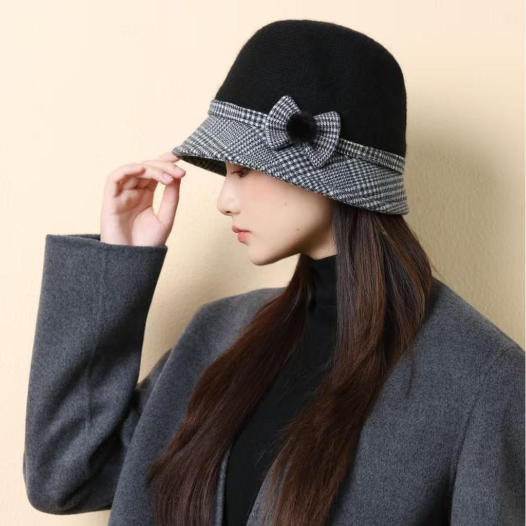 Autumn/Winter Wool Bowler Hat with Windproof Ear Protection - Ladies' Casual Fashion.