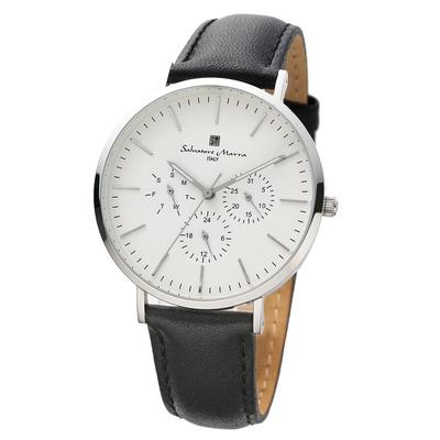 Montre Salvatore Marra authentique, étanche, affichage de la date et du jour, ceinture en cuir, SSWH SM22102-SSWH [Article]