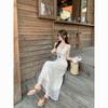 French Apricot Embroidered Lace Suspender Dress Women's Summer High-end Temperament First Love Seaside Vacation Beach Dress