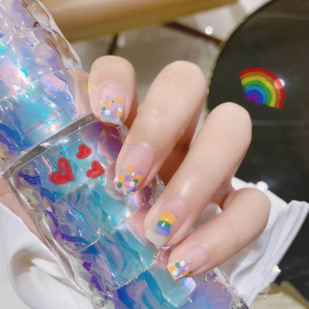 

Rainbow Polka Dot Press-On Manicure Set - 24 Removable False Nails for Girls