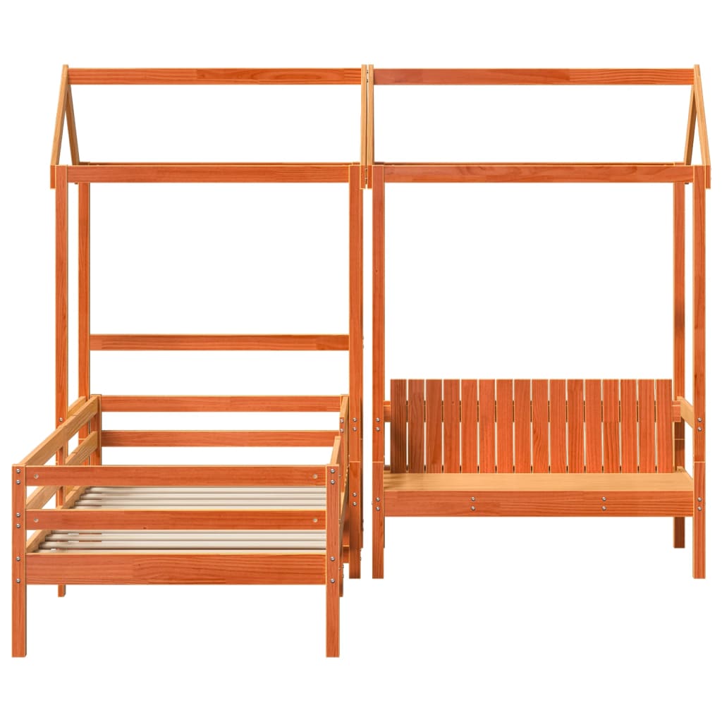 Solid Wood Bed and Bench with Roof Orange 100x200 Cm Pine Wood