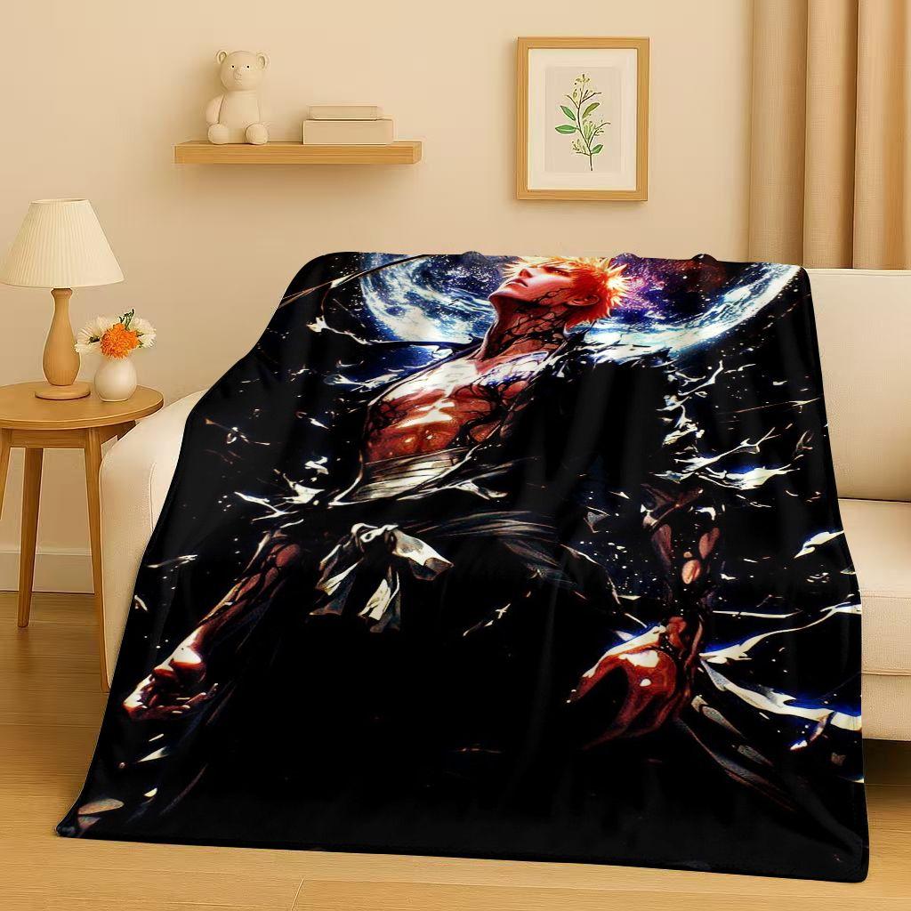 Anime Bleach Kurosaki Ichigo Cartoon Flannel Blanket,Ultra Soft Warm Plush Throw for Home Bedroom Bed Sofa Cover Travel Kid Gift