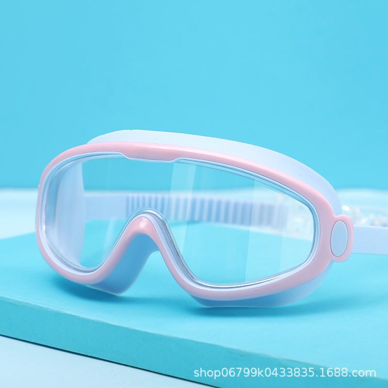 Children s swimming goggles, waterproof, anti-fog, high-definition, professional, large-frame swimming goggles for boys and girls, diving goggles, Swimming goggles pink blu