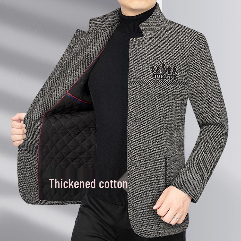 2024 Autumn/Winter Men's Wool Coat: Business Casual Stand Collar for Middle-Aged Dads