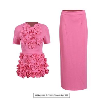 Elegant French Style 2025 Suit: Irregular 3D Flower Top & Chic Summer Skirt