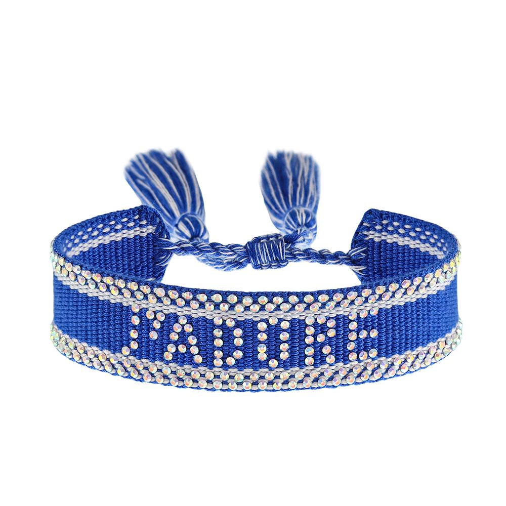 Seven-Color Full Diamond Woven Bracelet with 'JADORE' Letter, Handmade Tassel Chain, Crystal Design for Women