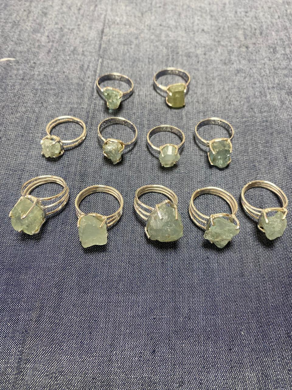 

Кольца Arisha из стерлингового серебра 925 пробы, кольца с необработанным аквамарином, лот 11 шт., кольца смешанных размеров от US6 до US9 US6 to US9 цвет морской волны