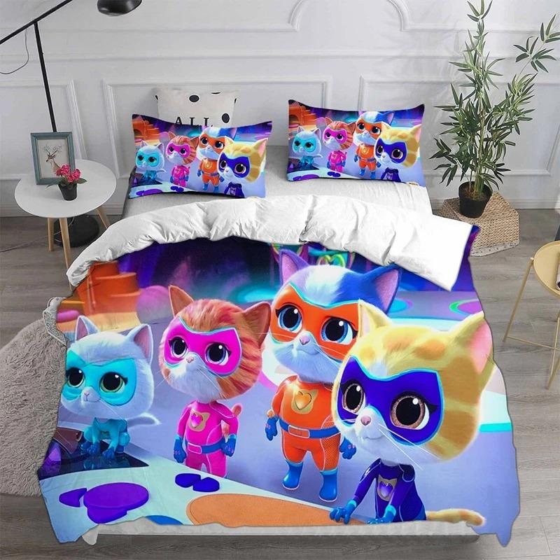 Super Kitties Kittydale Bedding Set Cartoon Cat Bed Supplies Set Children Duvet Cover Bed Comforter Set Bedding Birthday Gifts