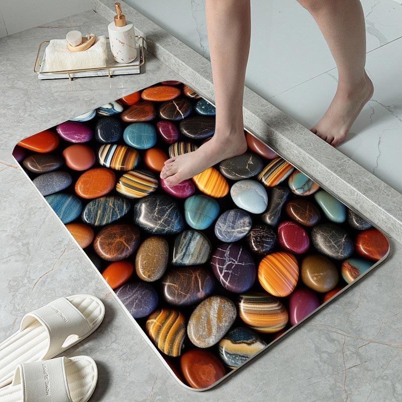 Pebble Pattern Kitchen Rug Waterproof Non-Slip Rugs Set Runner Rug Bedside Rug Absorbent Carpet for Kitchen