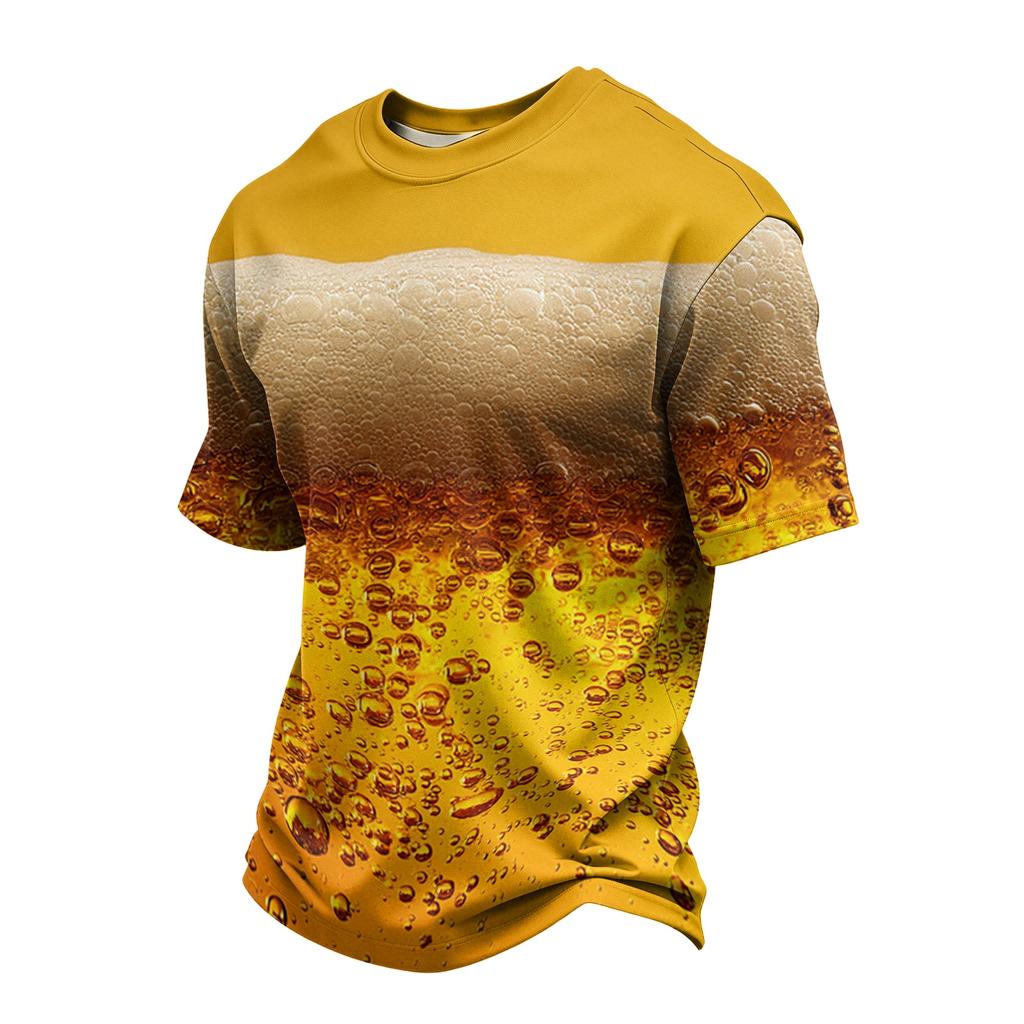 Men's Casual Quick Dry Crew Neck Lightweight Mesh Breathable Short Sleeve Shirt with Beer Festival Pattern Suitable for Summer Outdoor Activities