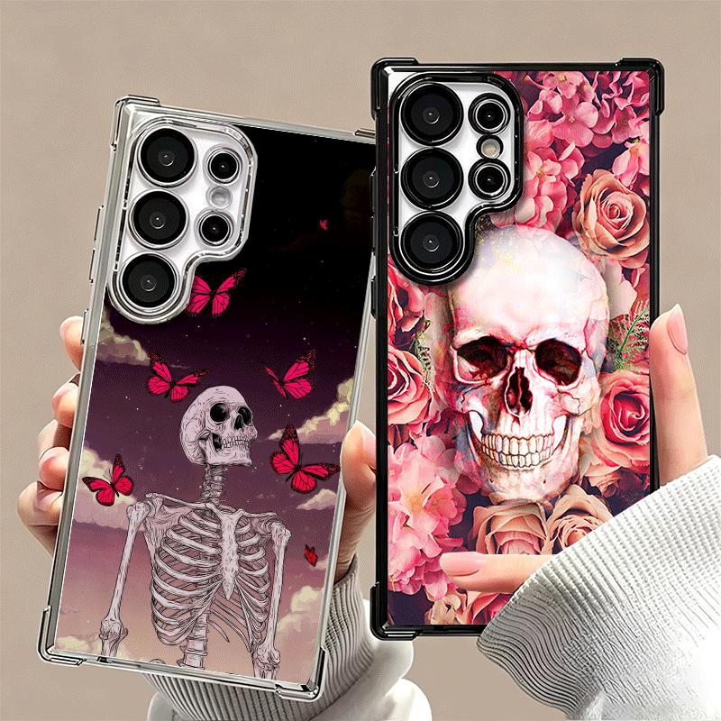 Floral Skull Flower Skeleton Plating Phone Case For Samsung Galaxy S24 S25 FE S26 Edge S23 Ultra S22 S21 Plus S20 Anti-Fall Aira