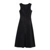 Women's A-line Long Dress Elegant Square Neck Sleeveless Wide Sling Maxi Dresses Lady Commute Button Dresses