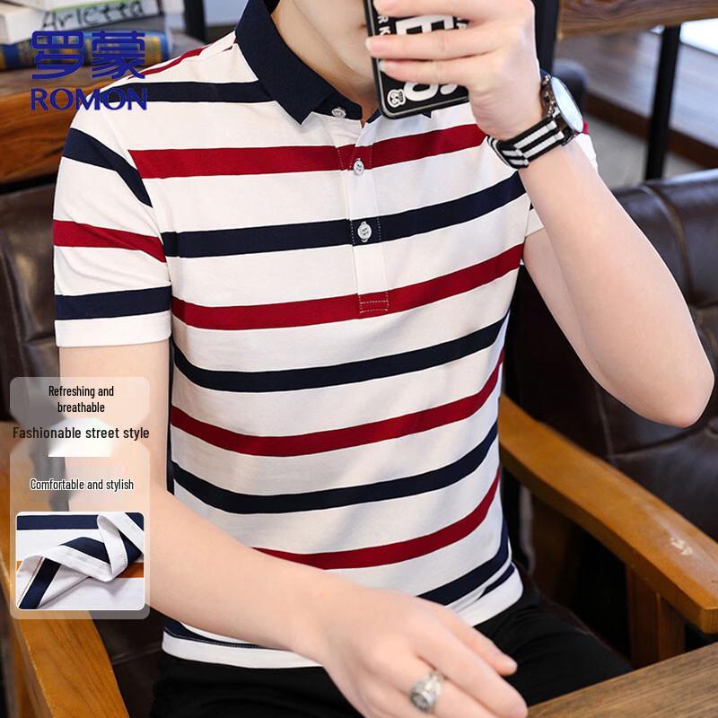 ROMON Men s Striped Short-Sleeve Polo Shirt XL