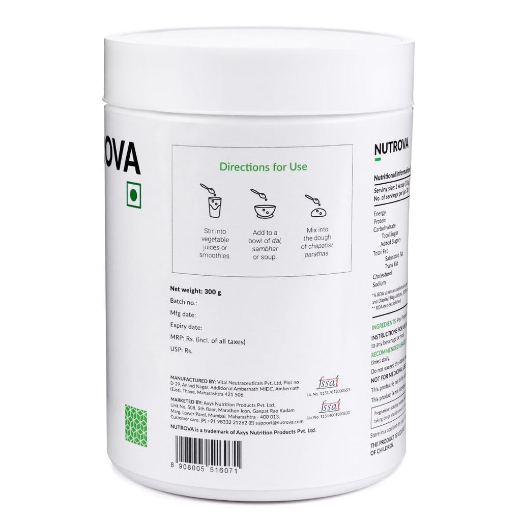 NUTROVA Pea Protein Powder, Vegan Protein Isolate - No Added Sugar, Artificial Sweeteners or Flavours, Vegan & Gluten-free - Easy To Mix (300gm) 80