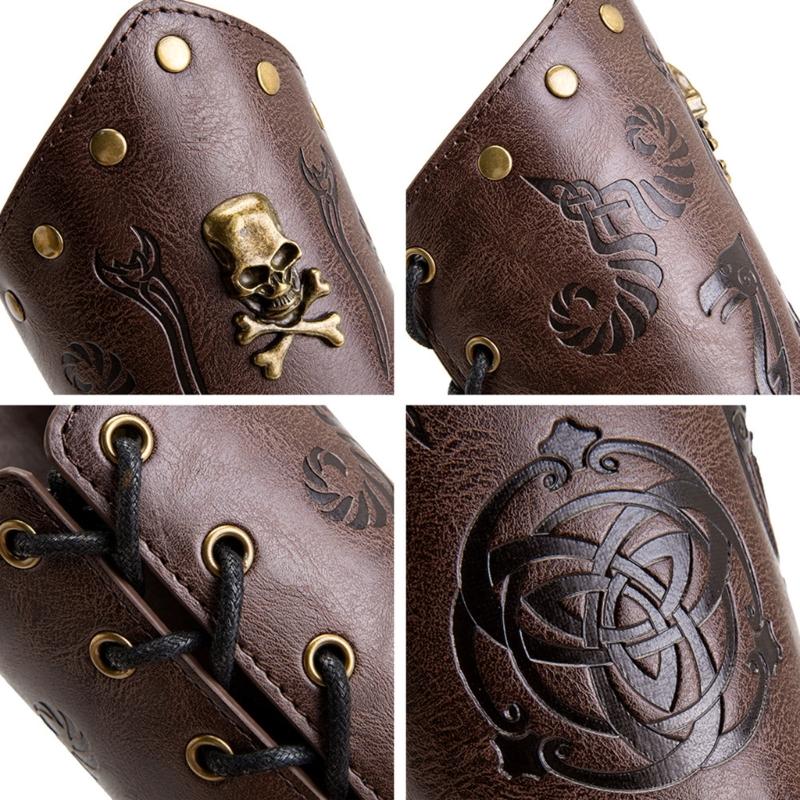 Men Embossed Wrist Cuffs Bracer Gauntlet Cosplay Bracer Wristband for Parties