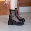 Martin Boots Women's 2025 Summer Thin Hollow Mesh Boots Women's Breathable Mesh Thick Heel High Heel Short Boots Women's Small Cool Boots
