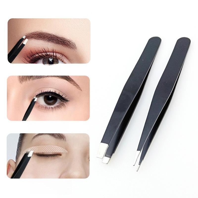 Eyebrow Clip Stainless Steel Beauty Tool Black Flat Mouth Non-slip Oblique Eyebrow Clip Eyebrow Trimmer Tweezers