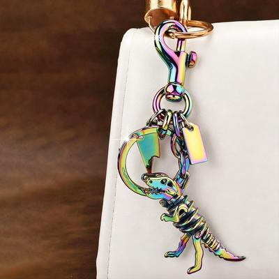 Schlüsselanhänger Anhänger Dinosaurier T-Rex Skelett Metallischer Glanz Taschenanhänger Legierung Dreifach Verstärkter Karabinerverschluss Schlüsselring