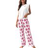 Damesatengpyjamassett Tanktopp med volangkant og bukser med vide ben