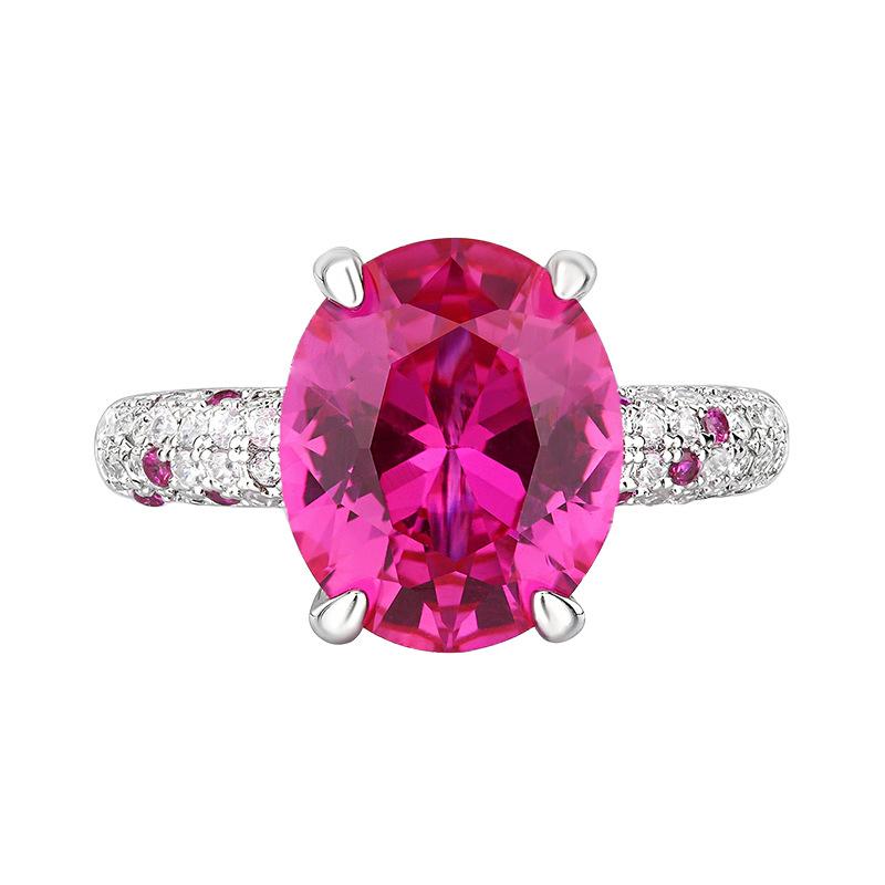 Jewelry Copper Bottom Gold-Plated Simulation Red Corundum Blue Spinel Jumping Color Egg Ring 10 * 12