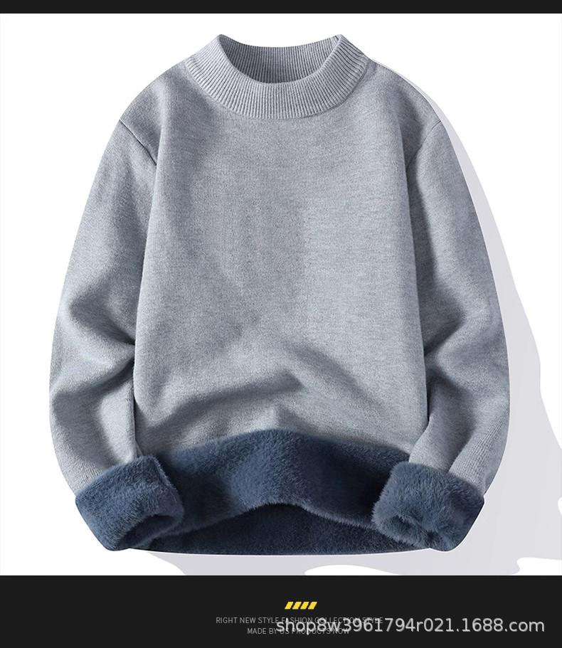 Men's Korean Style Velvet Half-High Collar Sweater, Warm and Thickened Knitted Base Layer for Autumn and Winter